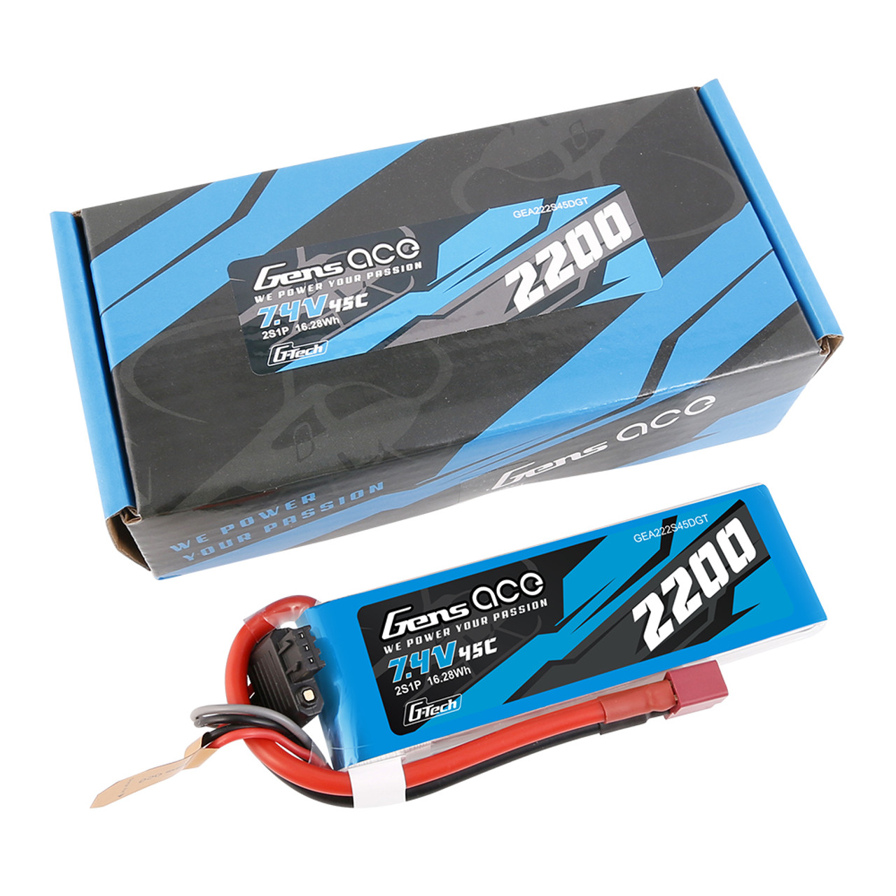 Gens ace 2200mAh 2S 45C 7.4V G-tech Lipo Battery Pack with