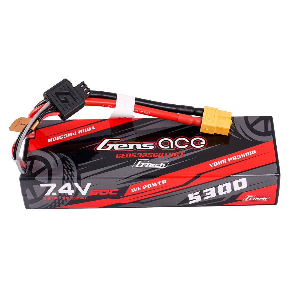 lipo 60 c Gens ace 5300mAh 2S 7.4V 60C HardCase G-tech Lipo Battery Pack 24# with EC3  and Deans adapter for RC Car