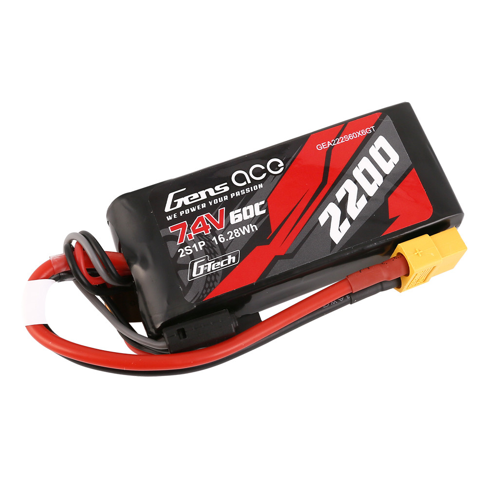 Gens ace 2200mah 2S 60C 7.4V G-Tech Lipo Battery Pack with XT60 Plug