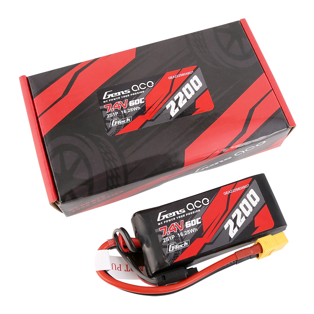 Gens ace 2200mah 2S 60C 7.4V G-Tech Lipo Battery Pack with XT60 Plug