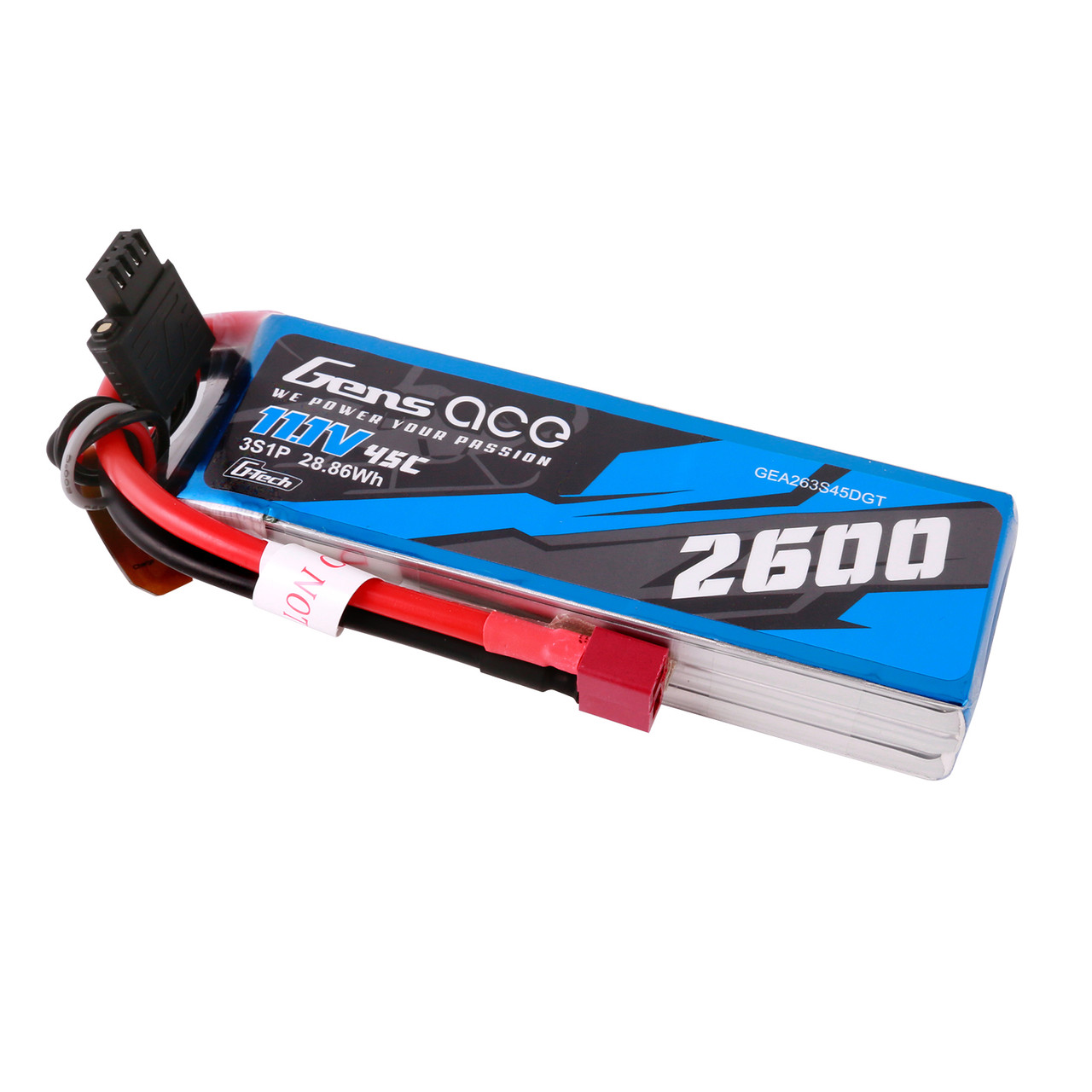 Gens ace 2600mAh 3S 45C 11.1V G-Tech Lipo Battery Pack with Deans Plug