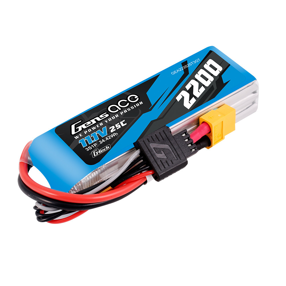 Gens ace 2200mAh 3S 11.1V 25C G-Tech Lipo Battery Pack with EC3