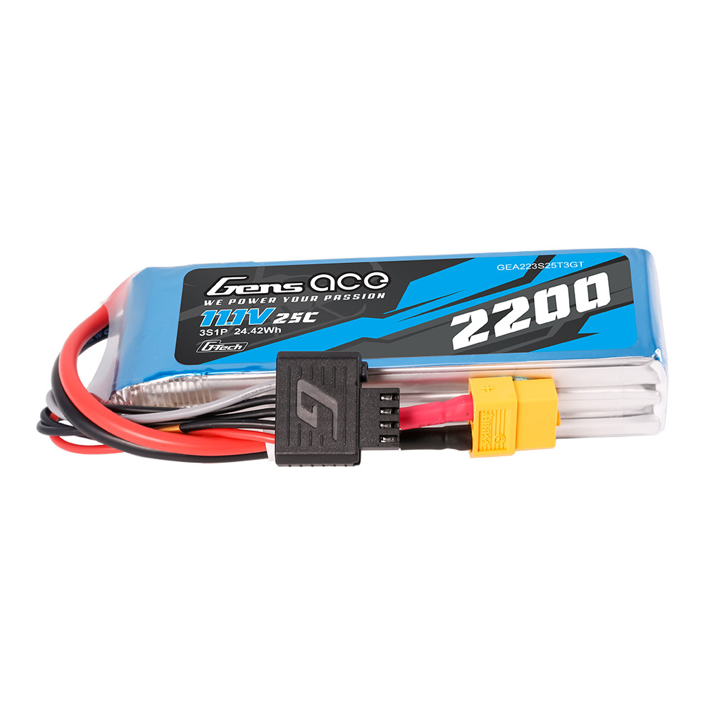 Gens ace 2200mAh 3S 11.1V 25C G-Tech Lipo Battery Pack with EC3