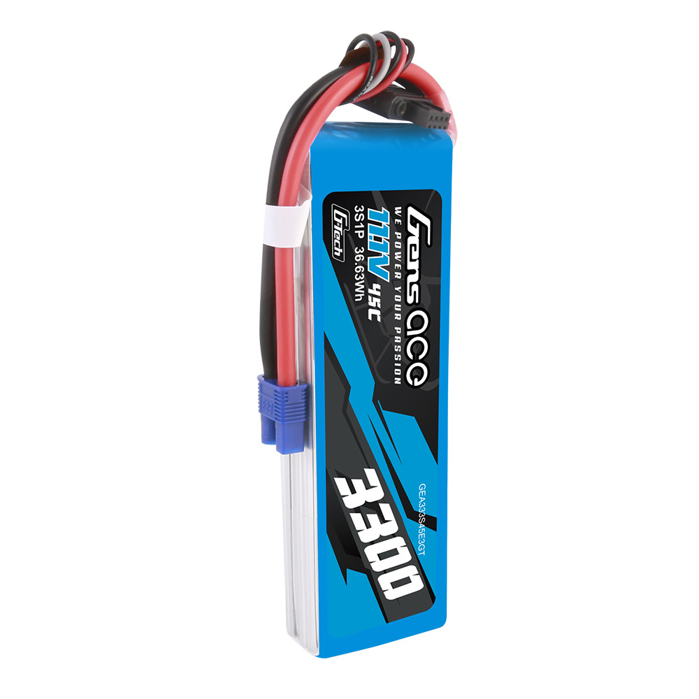 Gens ace 3300mAh 3S 45C 11.1V G-tech Lipo Battery Pack with EC3 Plug