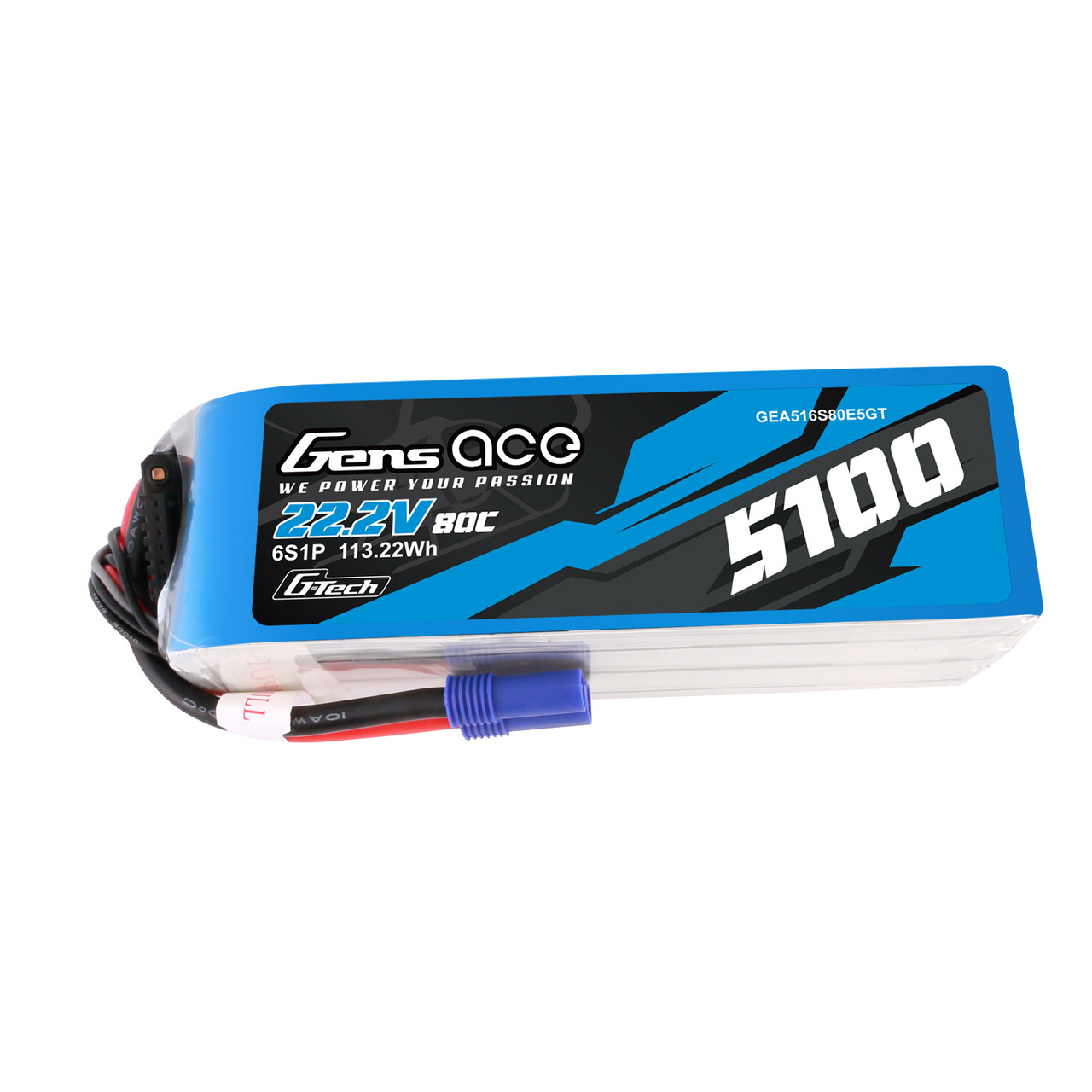 Gens ace 5100mah 6S 80C 22.2V G-tech Lipo Battery Pack with EC5 Plug