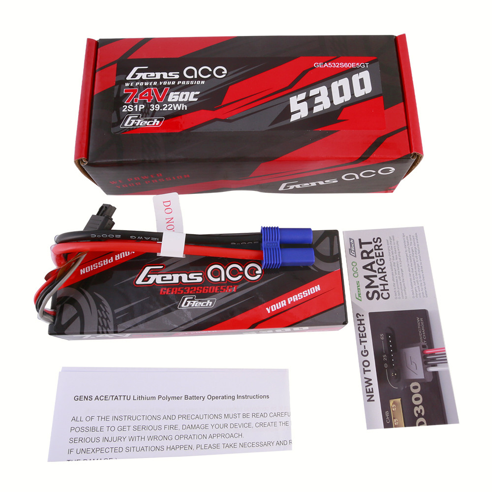 Gens ace 5300mAh 2S 7.4V 60C G-Tech HardCase Lipo Battery Pack 24