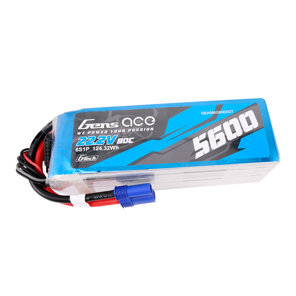 Gens ace 5600mAh 6S 80C 22.2V G-tech Lipo Battery Pack with EC5 Plug