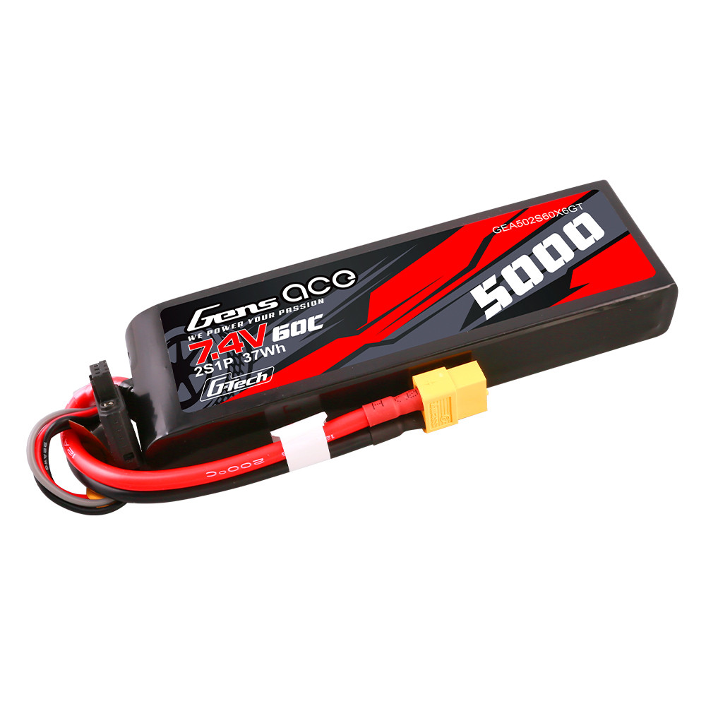 Gens Ace Batterie Lipo 2S 5000mAh 7.4V 50C – Coque Dure – Connecteur 4.0 Mm Vers Deans