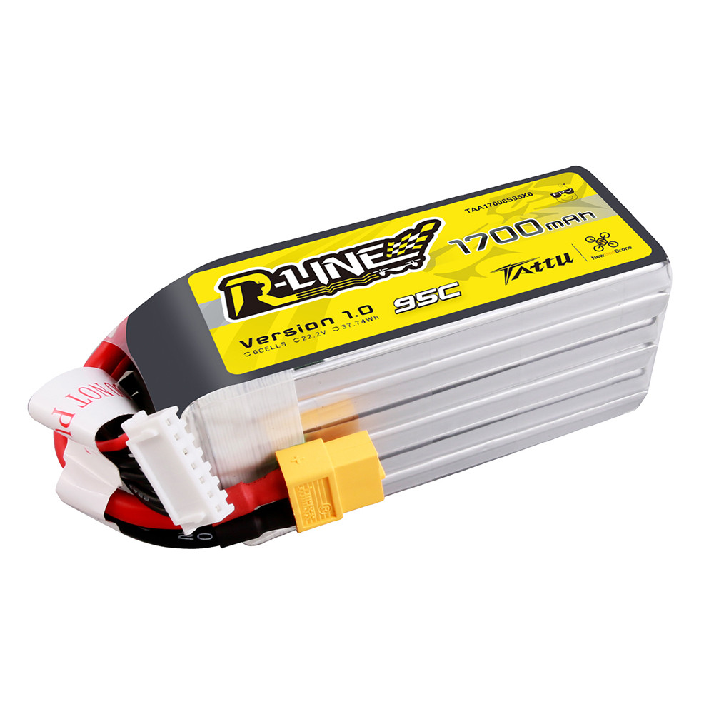 Tattu 1700mAh 6s 95C 22.2V R-Line Lipo Battery Pack with XT60 Plug