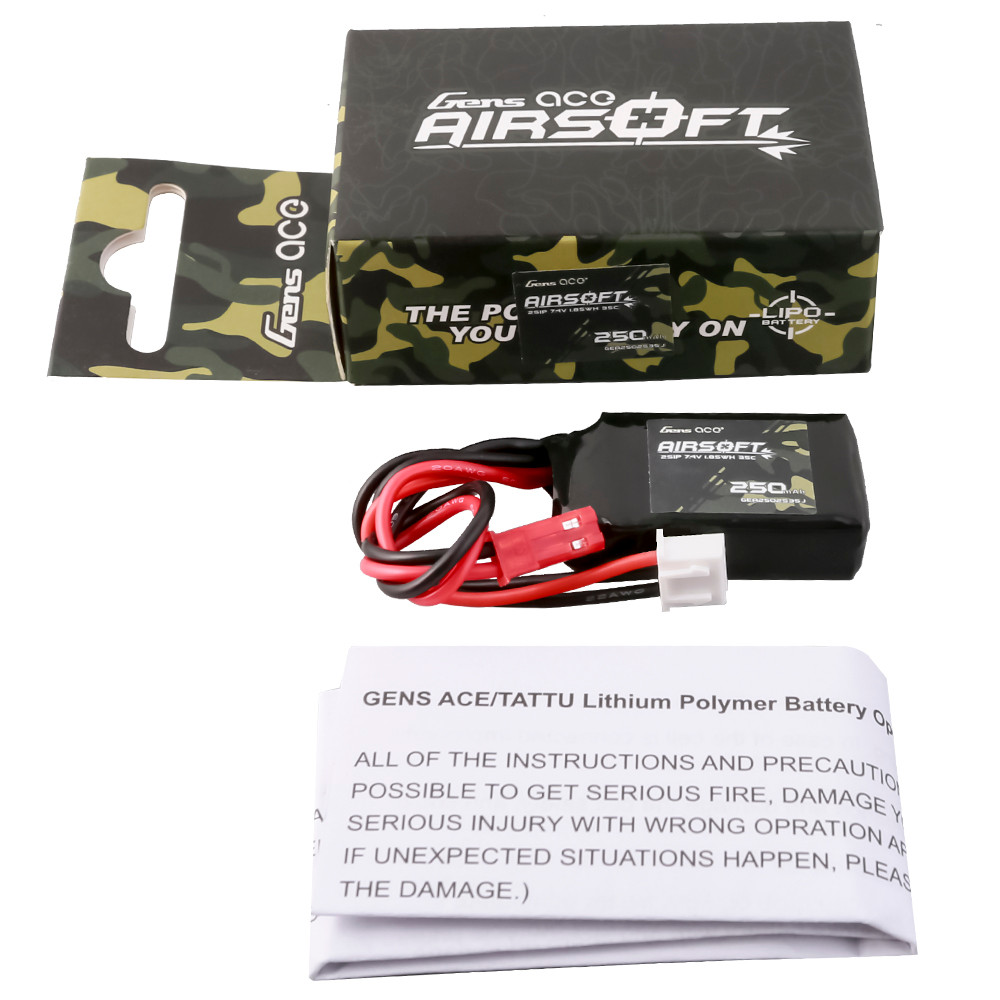 S♡ Gens ace 250mAh 2S 35C 7.4V Airsoft Battery with JST Plug