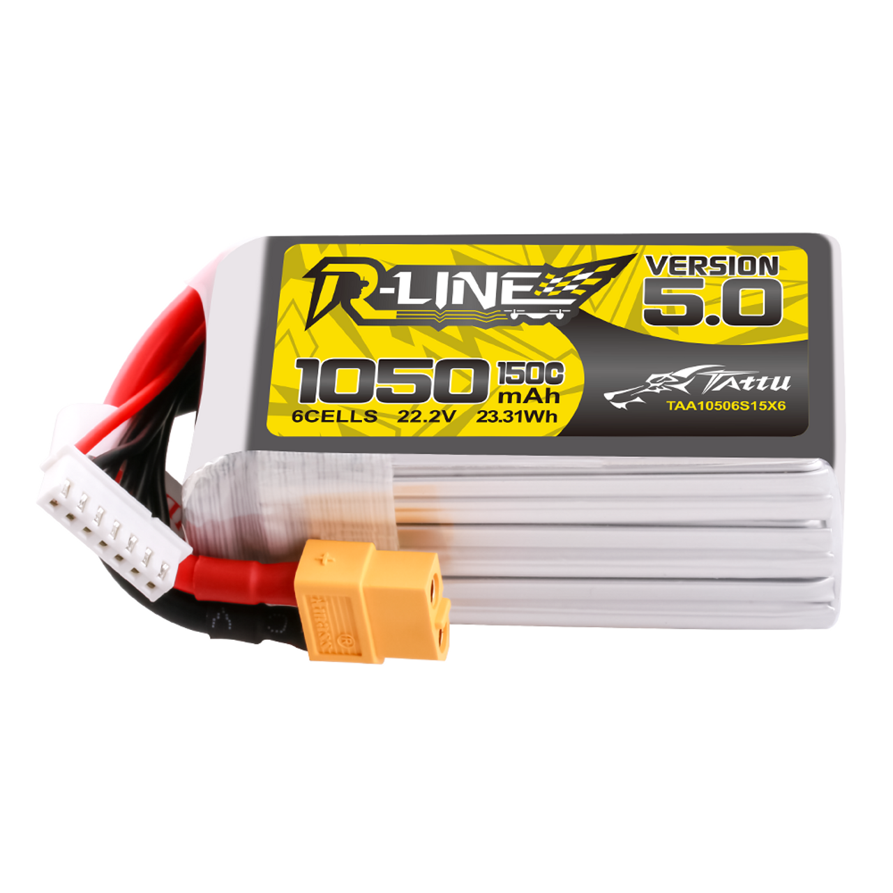 Tattu R-Line Version 5.0 1050mAh 6S 22.2V 150C Lipo Battery Pack with XT60  Plug