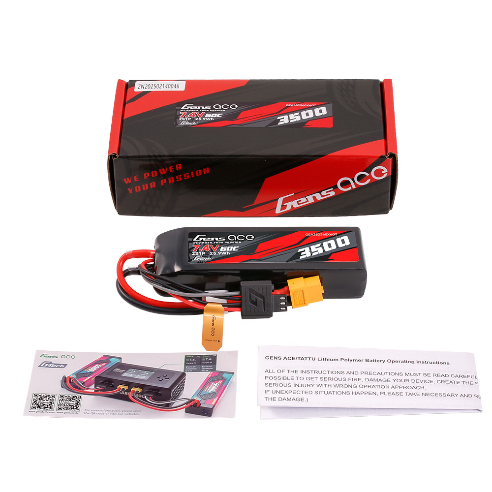 Gens ace G-Tech 3500mAh 2S 7.4V 60C Lipo Battery Pack with XT60 Plug