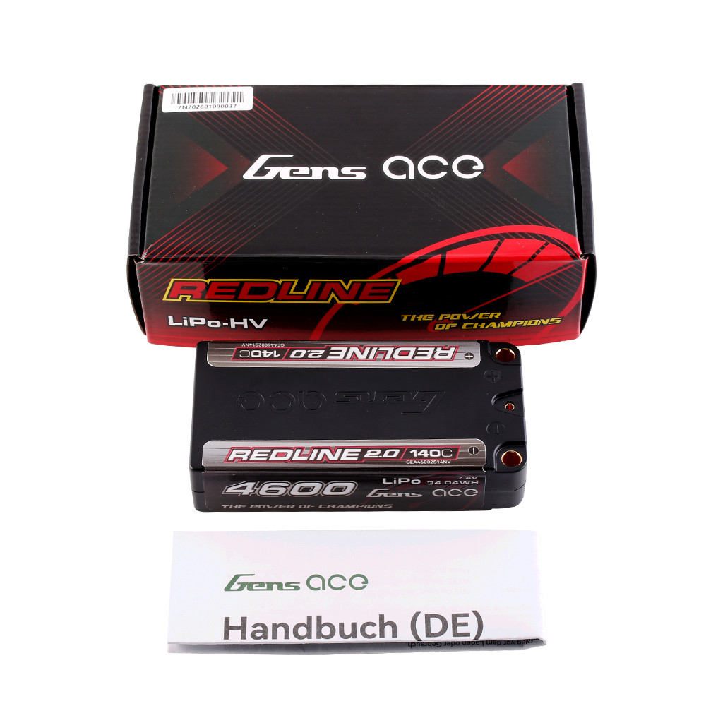 Gens ace 4600mAh 2S 140C 7.4V HardCase 130# HV Shorty Redline 2.0