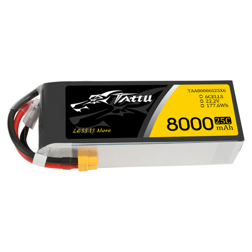Tattu 22.2V 25C 6S 8000mAh Lipo Battery Pack with XT60 Plug