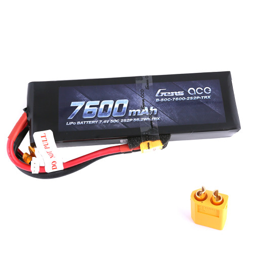 Gens ace 7600mAh 7.4V 50C 2S2P Lipo Battery Pack with XT60 Plug