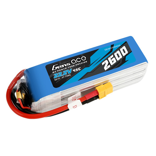 Gens ace 2600mAh 22.2V 6S 45C Lipo Battery Pack with XT60 Plug
