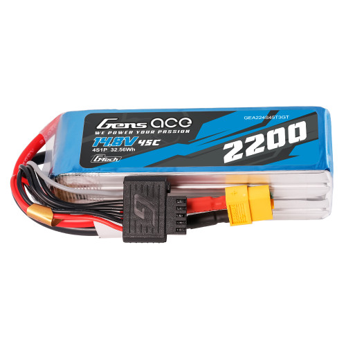 Gens ace 2200mAh 4S 45C 14.8V G-Tech Lipo Battery Pack with EC3 and Deans adapter