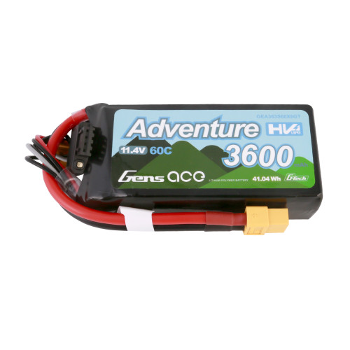 Gens Ace 3600mAh 3S 60C 11.4V Adventure High Voltage G-techLipo Battery with XT60 Plug