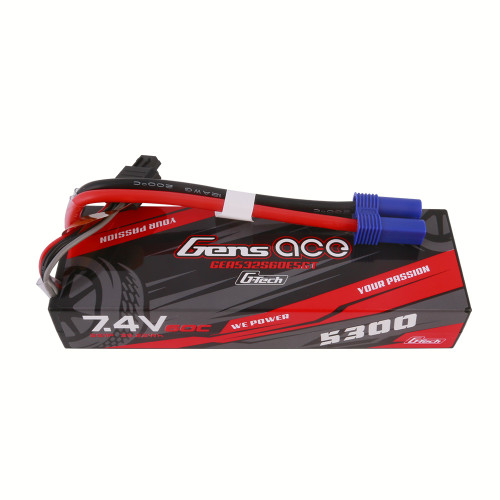 Gens ace G-Tech 5300mAh 7.4V 60C 2S1P HardCase Lipo Battery Pack 24# with EC5 Plug for RC Car