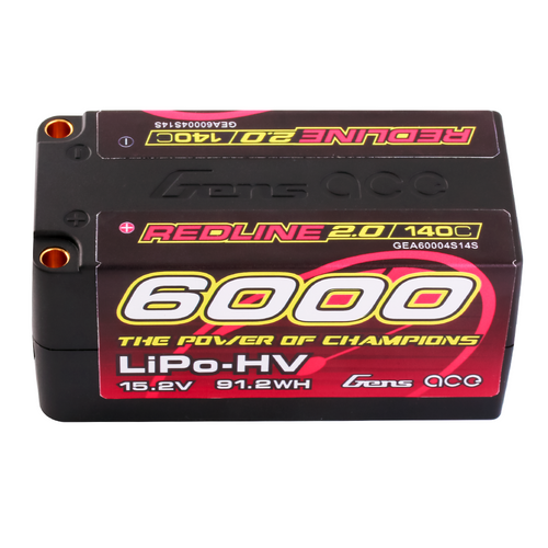 Gens ace 6000mAh  4S 15.2V 140C HardCase 69# Redline 2.0 Series Lipo Battery with 5.0mm bullet for RC car