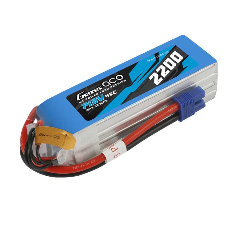 Gens ace 2200mAh  45C 14.8V 4S1P Lipo Battery Pack with EC3 Plug