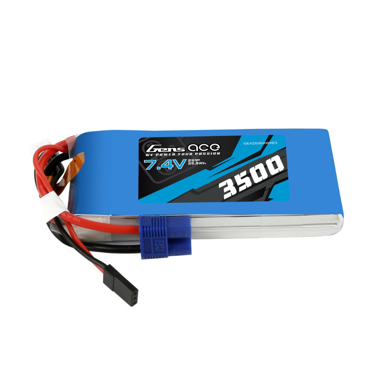 Gens ace 3500mAh 7.4V 2S1P RX Lipo Battery Pack with JR and EC3 Plug