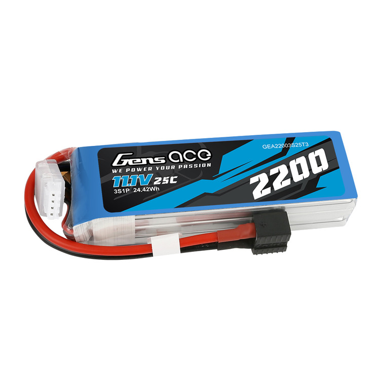 Gens ace 2200mAh 11.1V 3S1P 25C Lipo Battery Pack with EC3, Deans and XT60  adapter for RC Plane