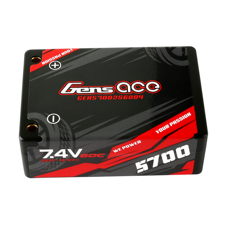 Gens ace 5700mAh 7.4V 60C 2S3P HardCase Lipo Battery Pack 12# with 4.0mm bullet to Deans Plug