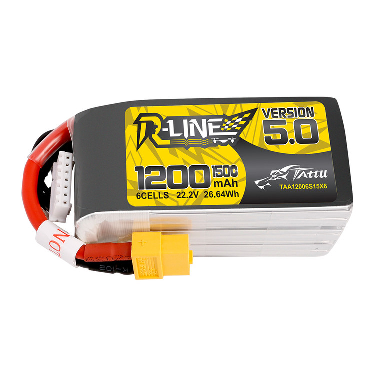 Tattu R-Line Version 5.0 1200mAh 22.2V 150C 6S1P Lipo Battery Pack with with Al Boehmite