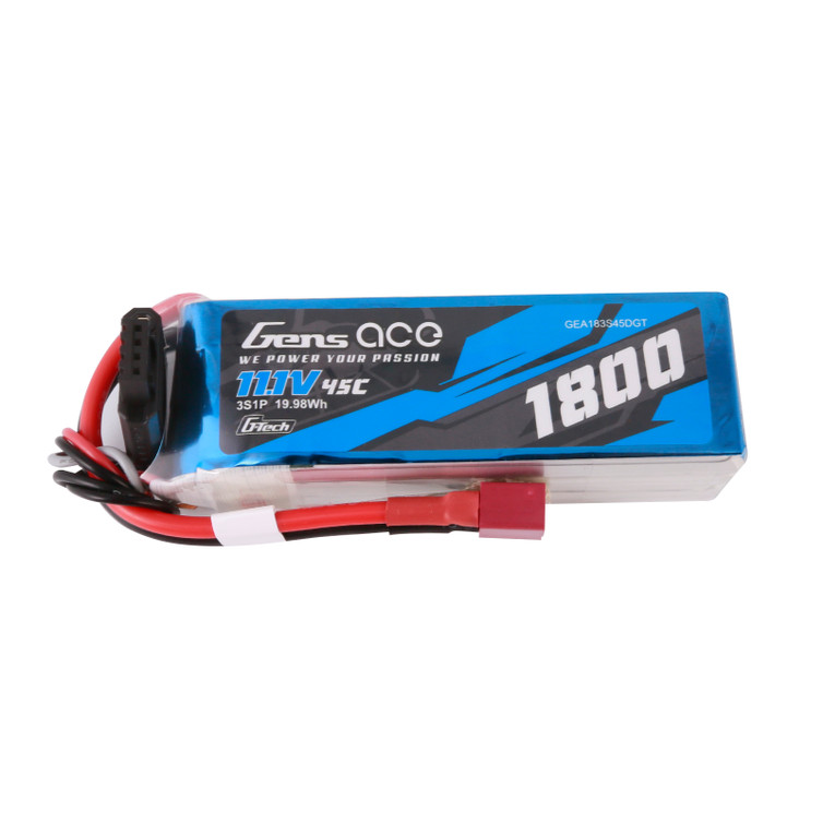 Gens ace 1800mAh 3S 45C 11.1V G-Tech Lipo Battery Pack with Deans Plug