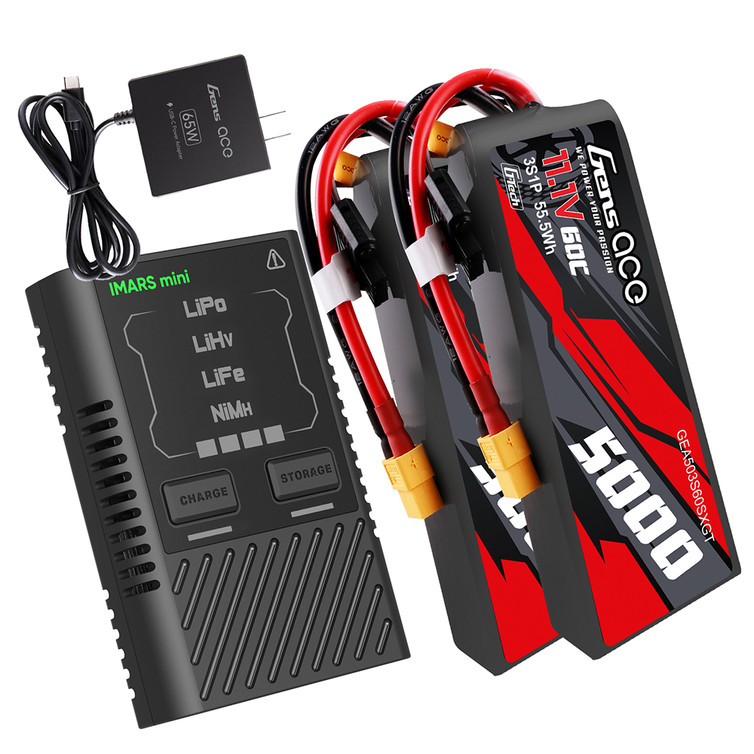 Gens ace G-Tech 5000mAh 11.1V Batteries and Imars Mini Charger Bundle