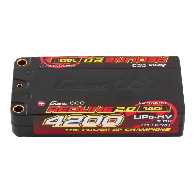 Gens ace Redline 2.0 Series 4200mAh 2S 140C 7.6V HardCase Shorty Lipo Battery for RC Racing