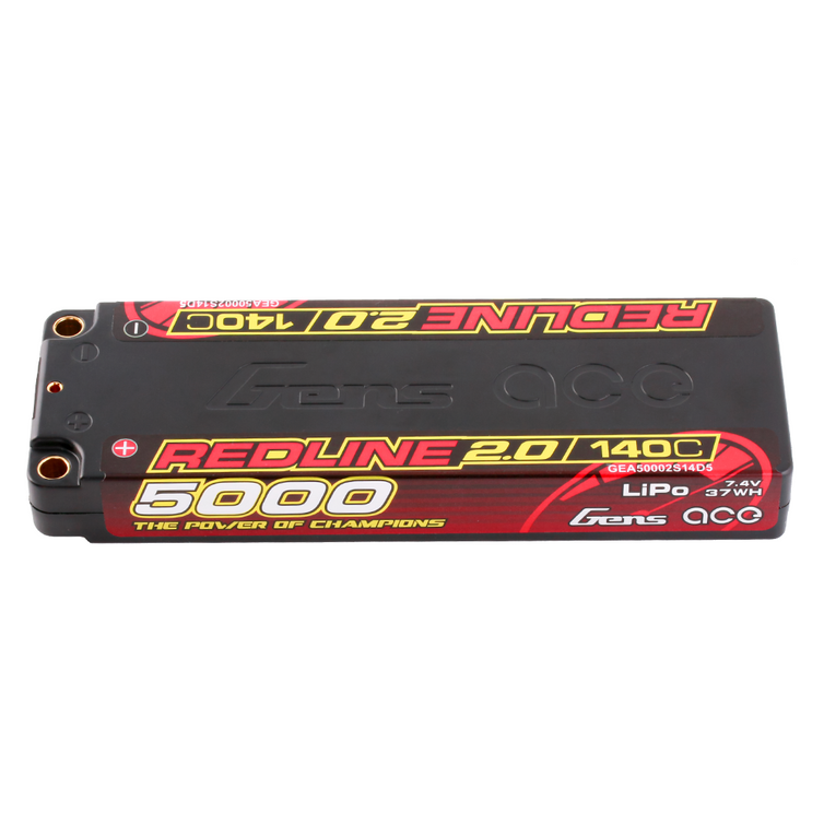 Gens ace 5000mAh 2S 7.4V 140C HardCase 56# Redline 2.0 Series Lipo Battery with 5.0mm bullet for RC Car