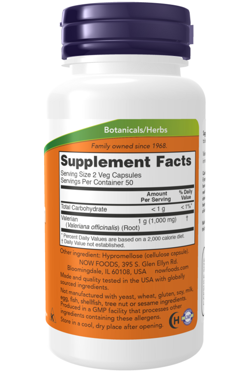 Valerian Root 500 mg 100 Capsules NOW Brand Bulk Apothecary