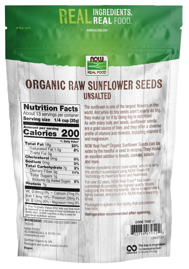 Raw Organic Sunflower Seeds 16 oz. NOW Brand Vitamins and Supplements