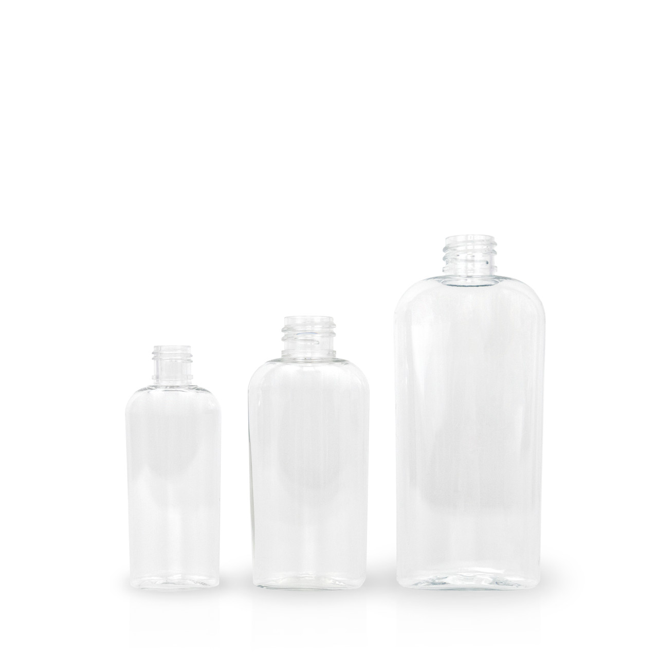 Buy Clear Plastic Tapered / Vale Oval Bottles In Stock and Ready to Ship