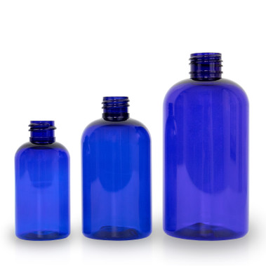 Plastic Cobalt Blue Boston Round Bottles