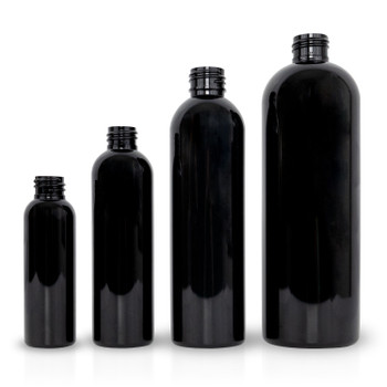1 oz. Black 20-410 Round Bullet PET Opaque Plastic Bottle with