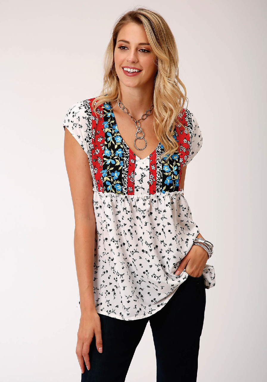 Roper Floral Short Sleeve Peasant Blouse