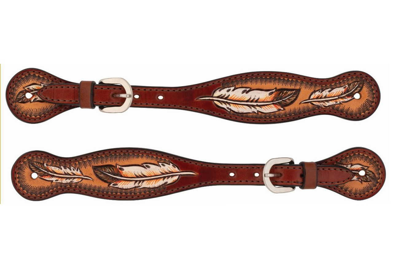 Turquoise Cross Coco Feather Spur Strap- Western Spur Straps