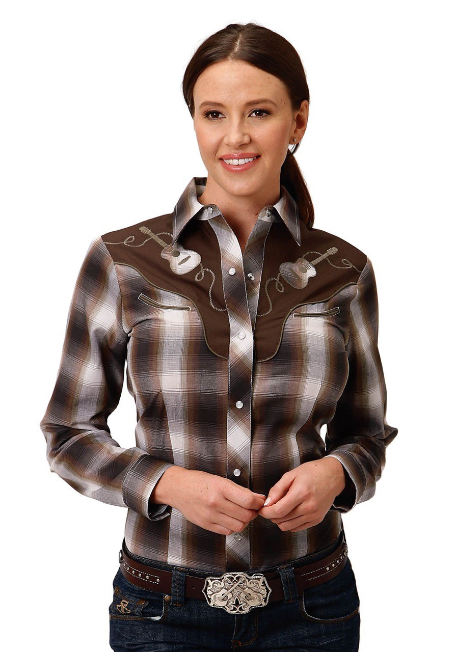 Roper Guitar Embroidery Plaid Shirt 