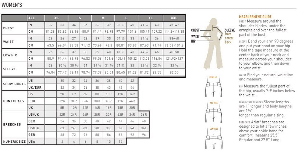 Ariat Shirt Size Chart Ariat Size Chart Jeans