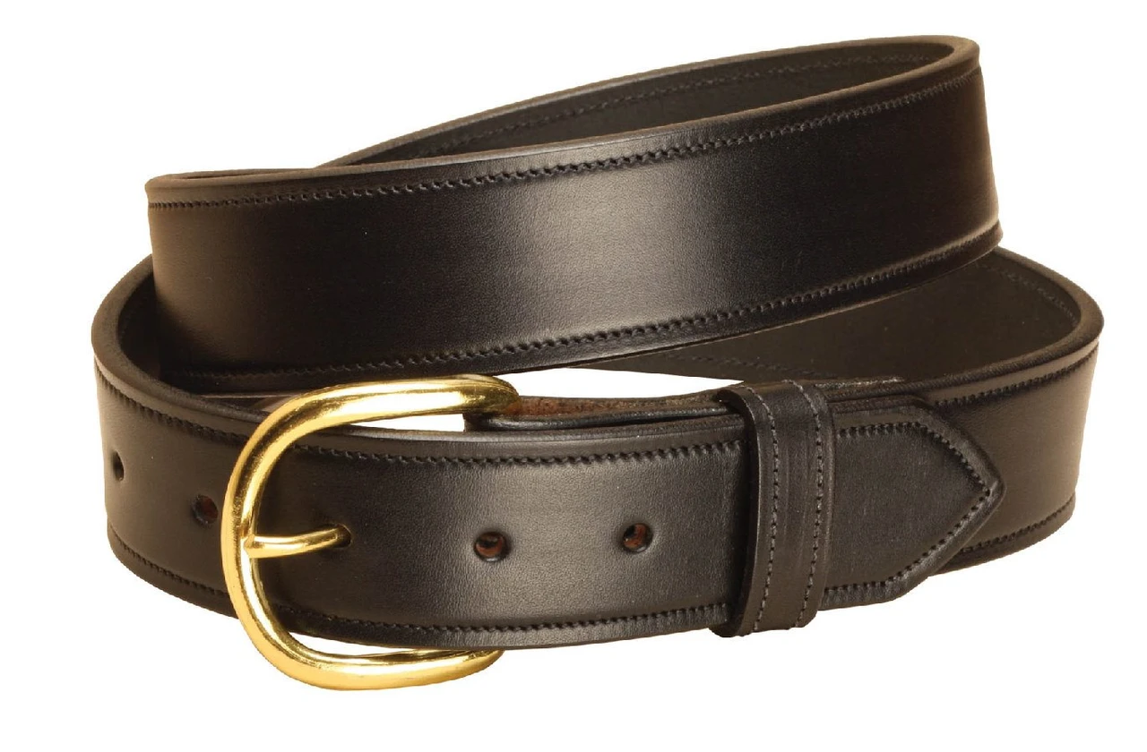 Black leather whip-stitched belt - Size Small with brass buckle Tory Leather Stitched 1-1/2 main image 3