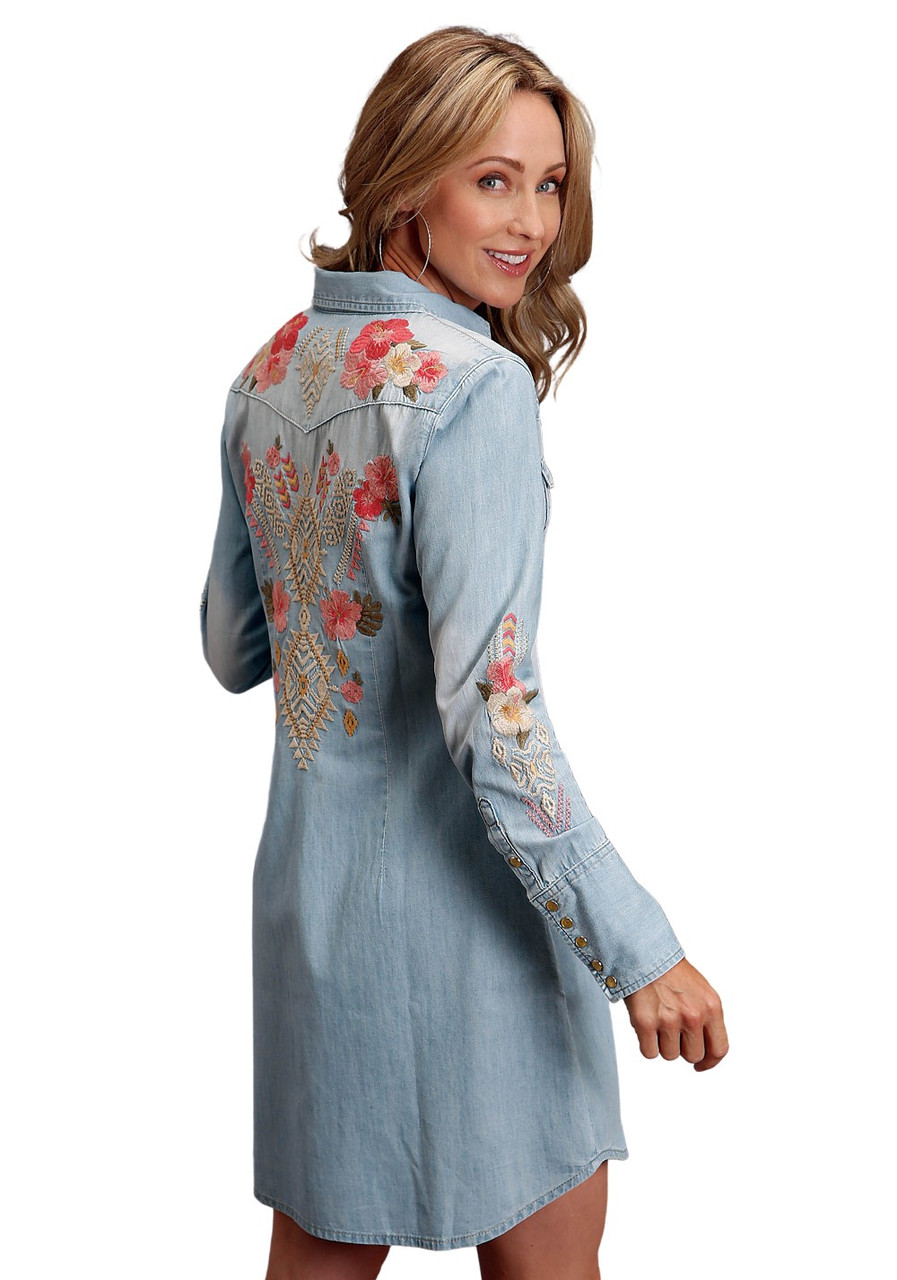 denim embroidered dress
