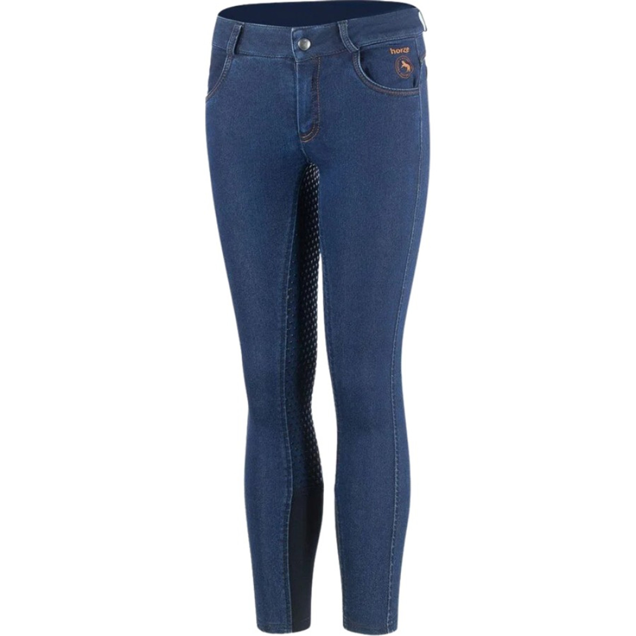 Horze Women's Denim Breeches with High Waist and Silicone Full Seat