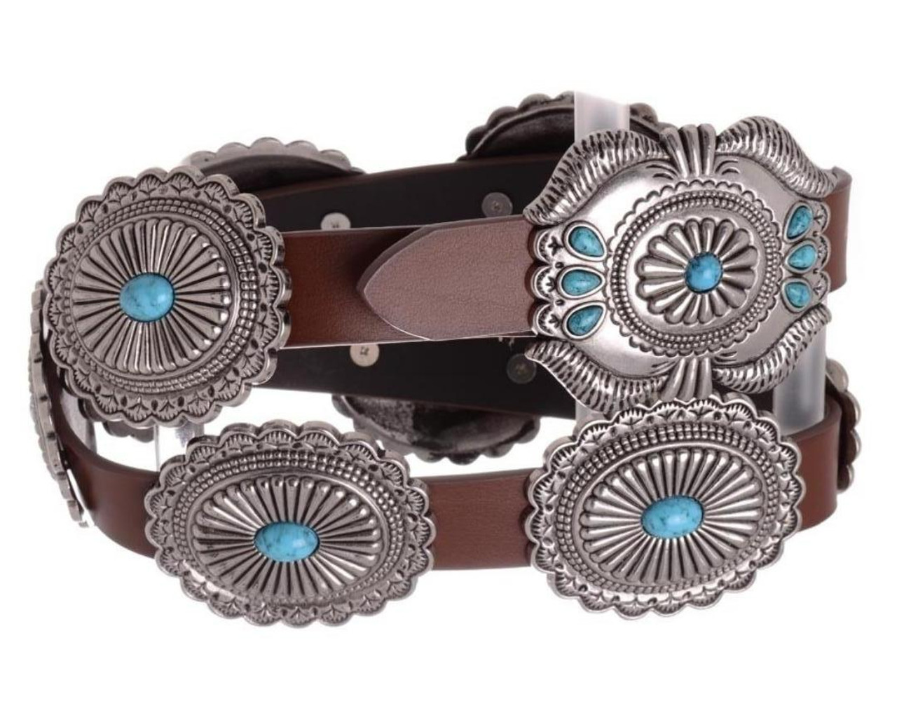 Kamberley Turquoise Concho Leather Belt- Ladies Western Belts