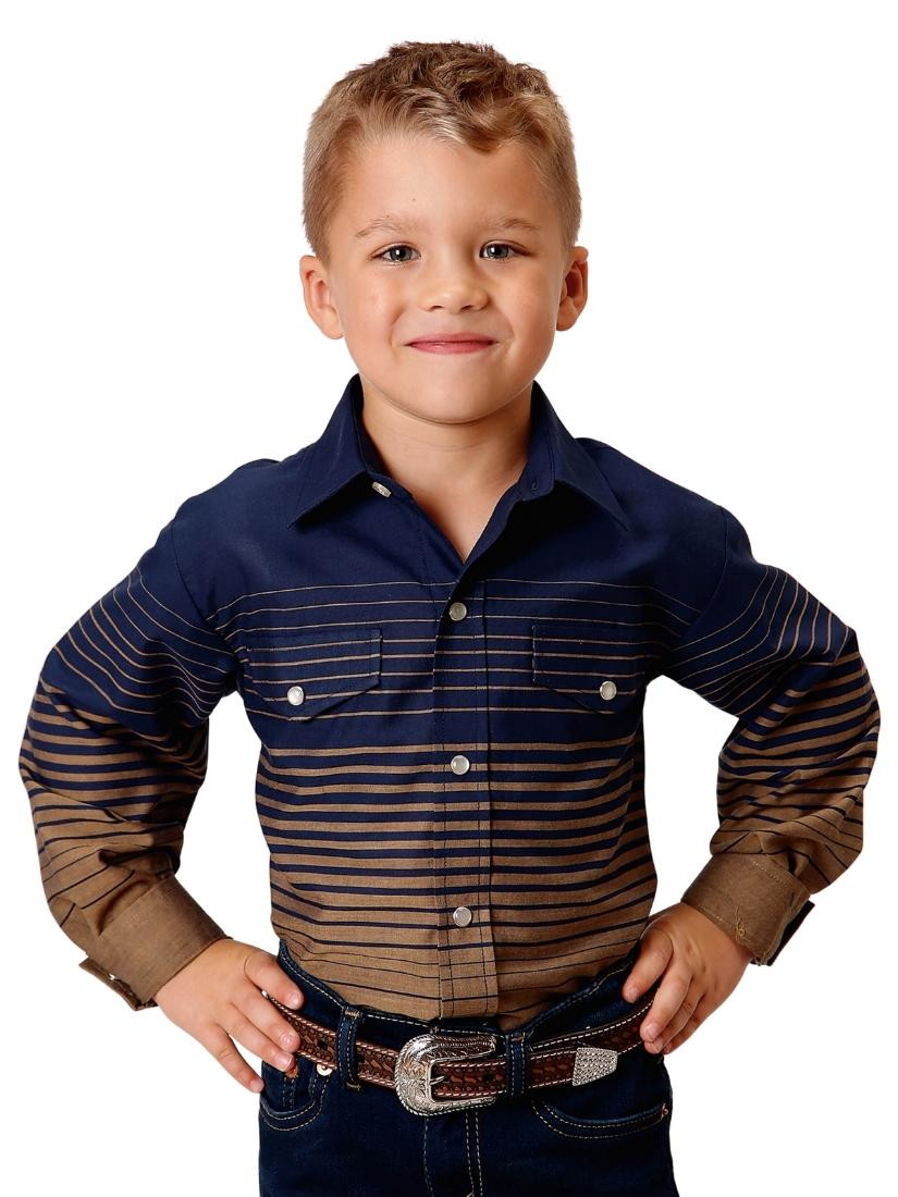 Roper Boys Border Stripe Snap Shirt- Kids Western Clothes