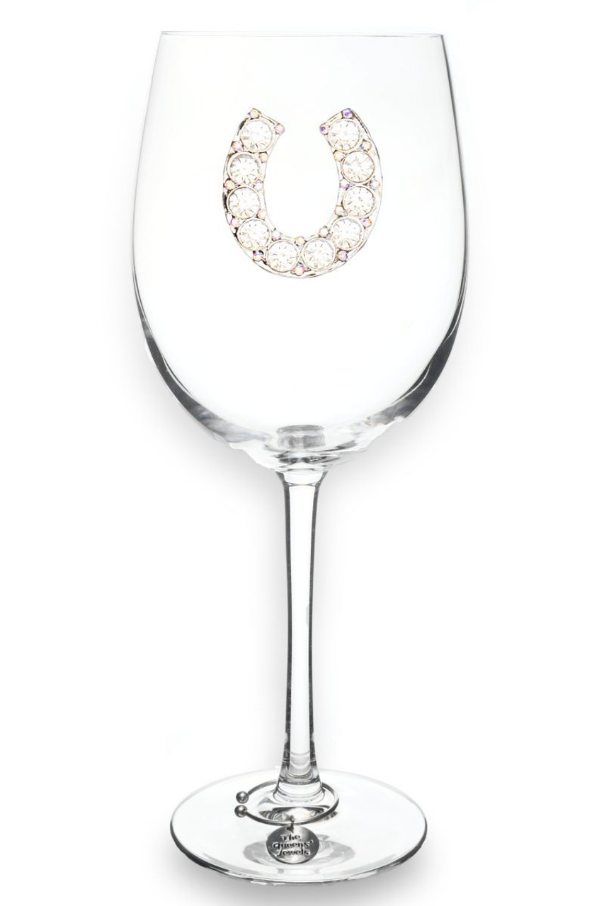 Pair of Equine inspired stemmed wine glasses.