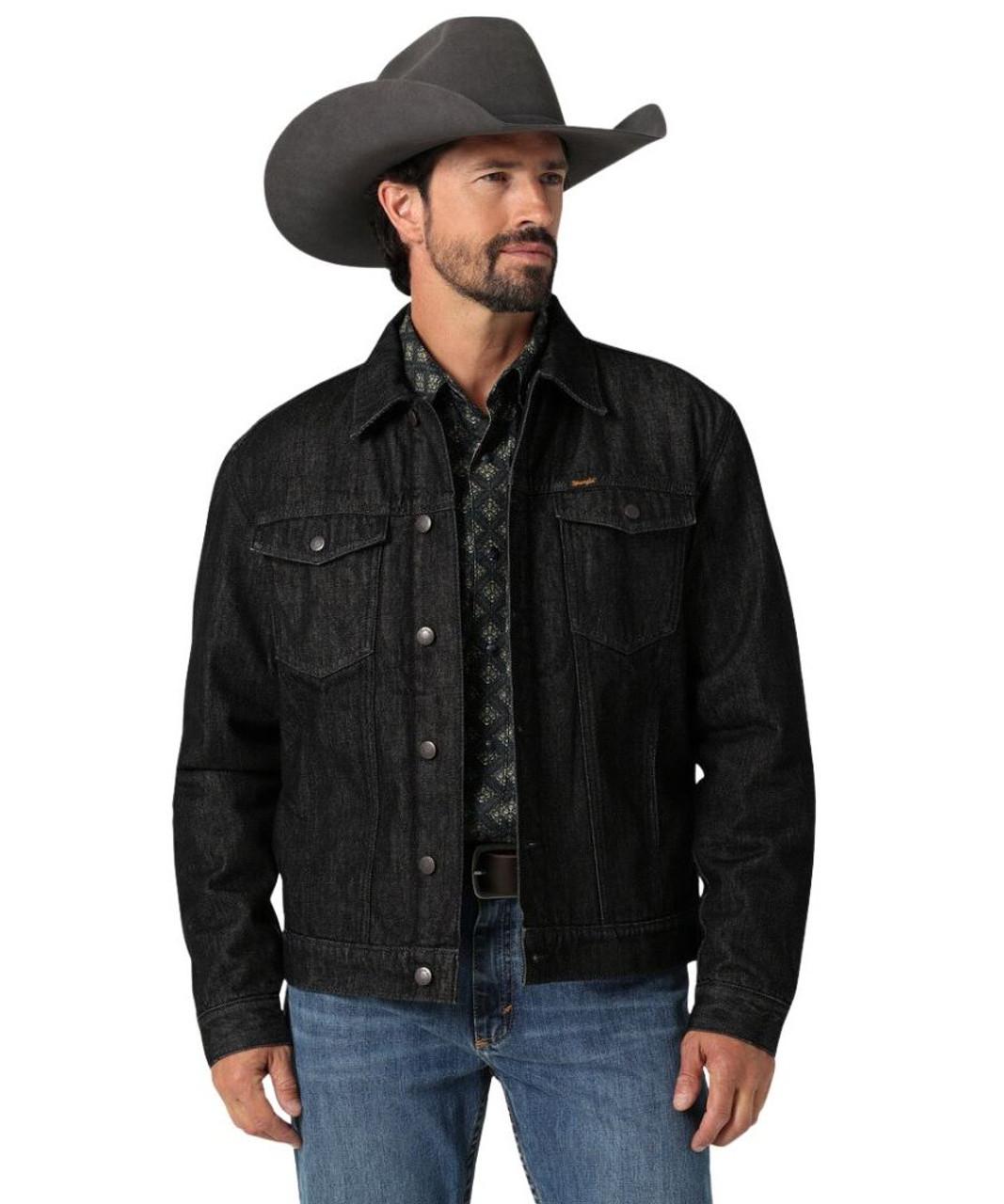 Men's Wrangler Sherpa Black Denim Jacket