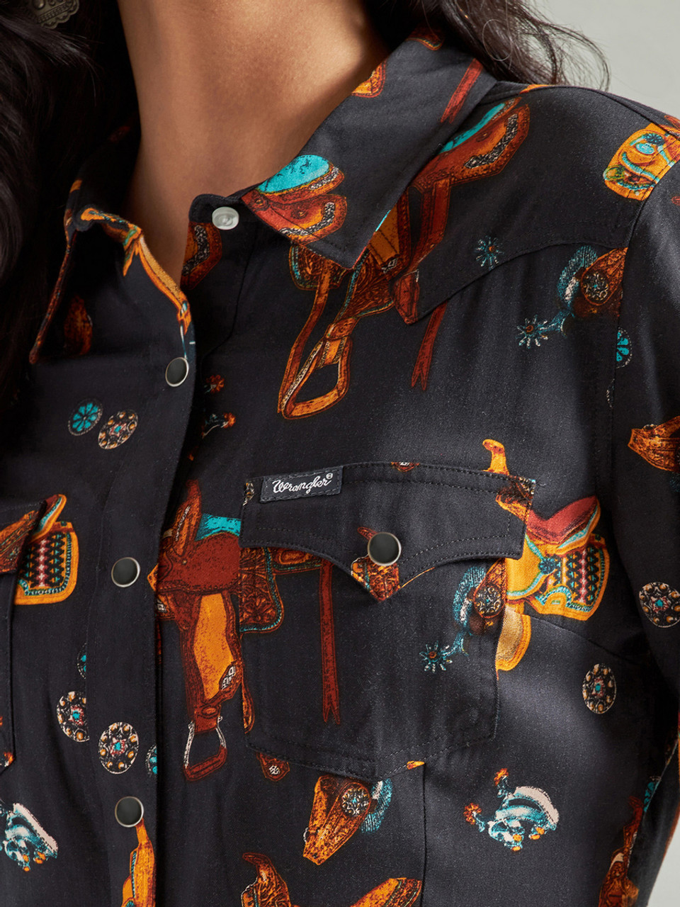 Wrangler Western Theme Rayon Snap Shirt